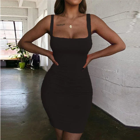 Square Neck Sleeveless Bodycon Mini Dress For Summer Fun